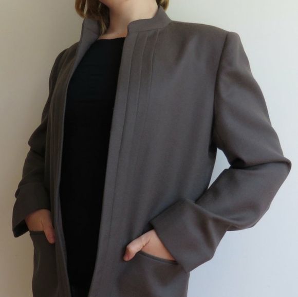 Pewter Coloured Wool Open 70's Blazer Jacket - Picture 1 of 4